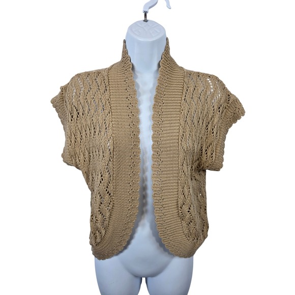 NY Collection Womens XL Crochet Knit Open Front Cap Sleeve Shrug Cardigan / B57 - Picture 1 of 9